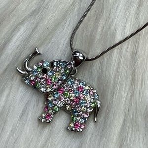Elephant faceted multi color rhinestones necklace